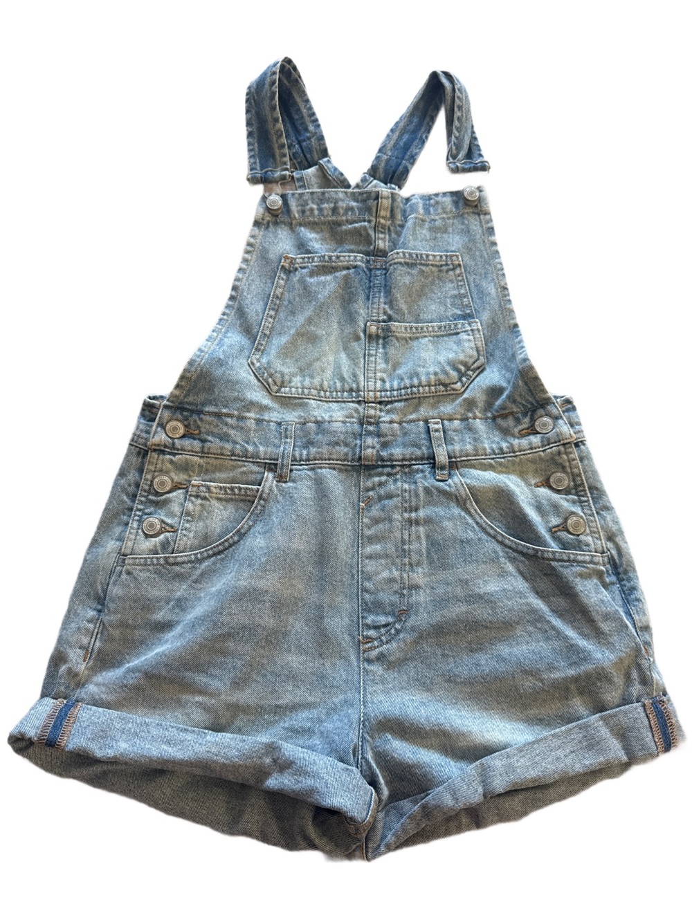 Free People Light Wash Denim Short Overalls XS